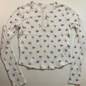 Abercrombie Kids Blue & White Floral Textured Long Sleeve Top with Buttons